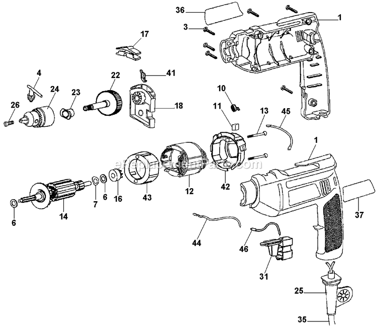 Black and Decker 7955-AR (Type 1) 3/8 Hammer Drill Power Tool Page A Diagram